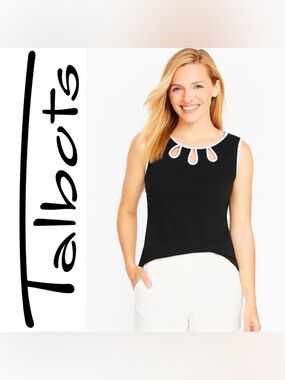 Talbots Black Scallop Keyhole Neck Jersey Sleeveless Top, Medium, EUC!